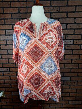 Red, White, and Blue Bandana Print Tunic